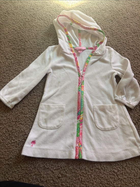Lilly Pulitzer Other - B62 Lilly Pulitzer 2-3y White Hooded Terry Cover-Up with Pink Trim